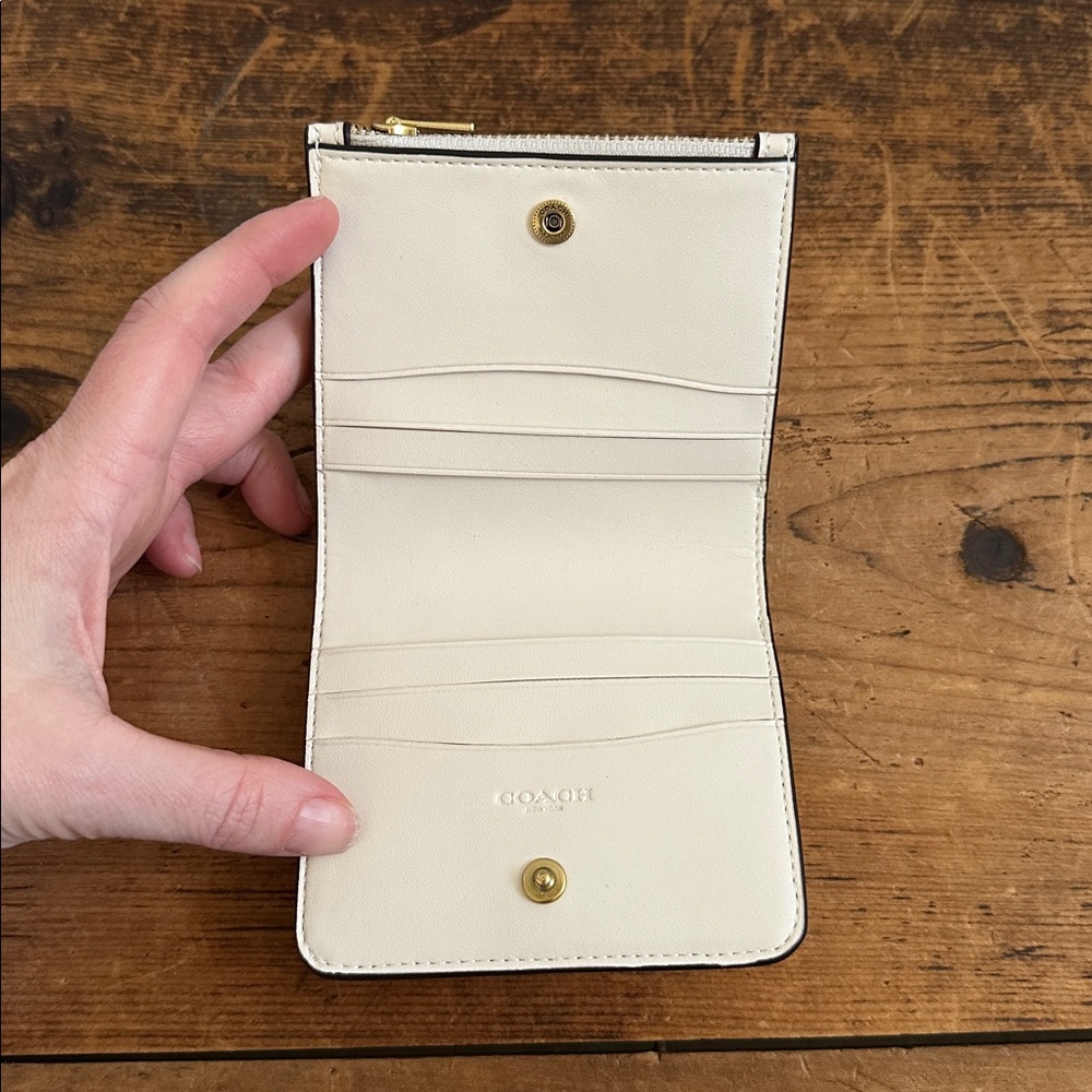 Coach Slim Essentials Bifold Wallet Chalk Ivory and Brass, Compact Small Wallet - Picture 11 of 14